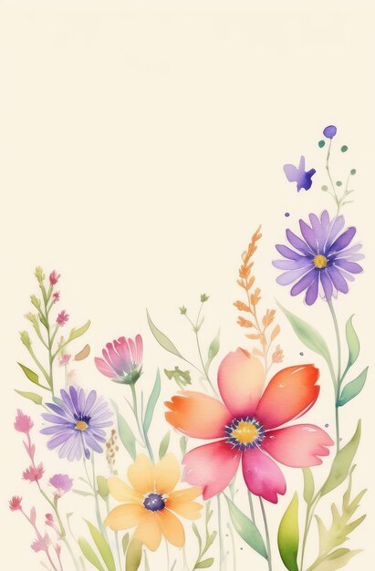 illustration à l'aquarelle d'herbes et de fleurs dessin à base de plantes avec copyspace sur fond beige