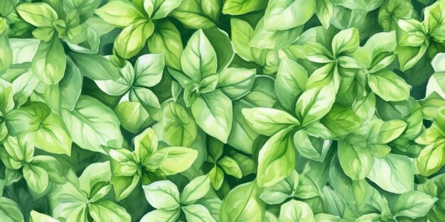 Illustration à l'aquarelle horizontale des herbes aromatiques du basilic