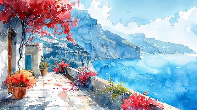 Illustration à l'aquarelle de l'île de Capri