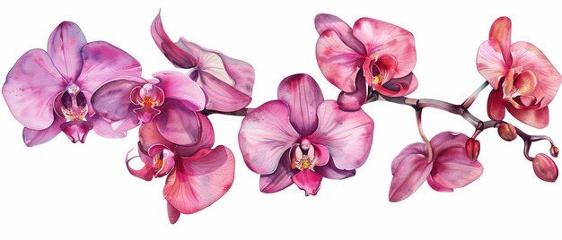 Photo illustration d'aquarelle isolée sur fond blanc de fleurs d'orchidées éléments de conception florale