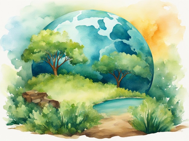 Illustration à l'aquarelle d'une journée de la Terre