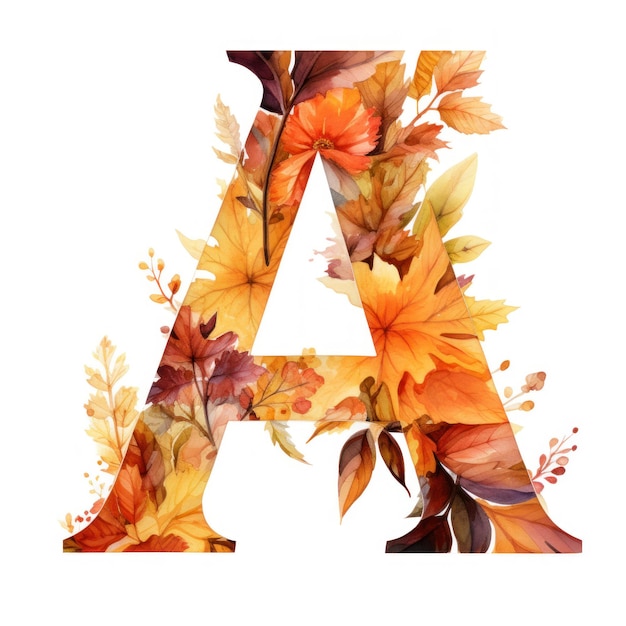 Photo illustration aquarelle lettre majuscule a fabriquée à partir de feuilles d'automne