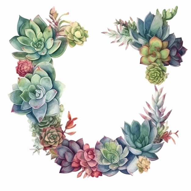 Illustration aquarelle de la lettre c avec plantes succulentes