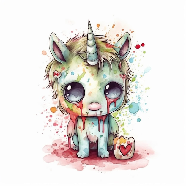 Une illustration à l'aquarelle d'une licorne avec un coeur sur la tête.