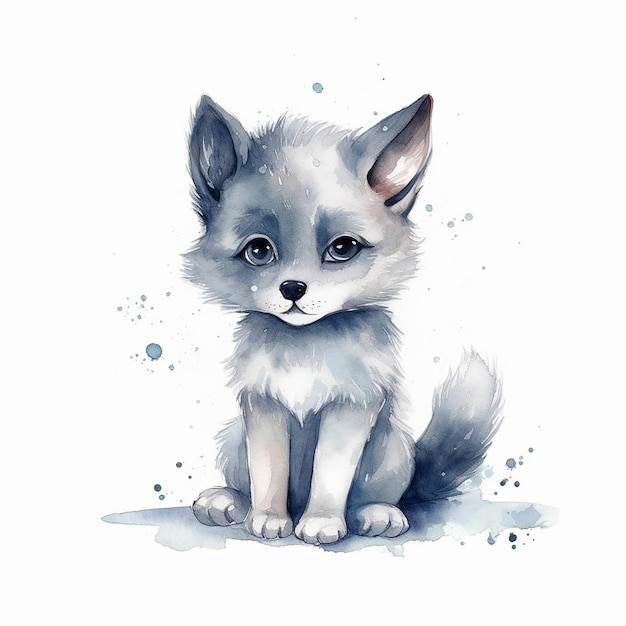 Illustration aquarelle d'un loup mignon isolé sur fond blanc