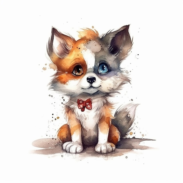 Illustration aquarelle d'un loup mignon isolé sur fond blanc