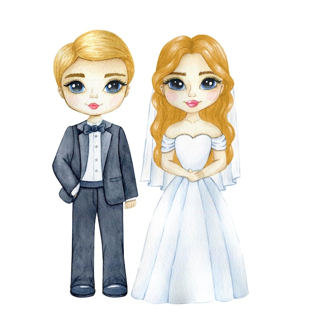 Illustration aquarelle de la mariée et du marié