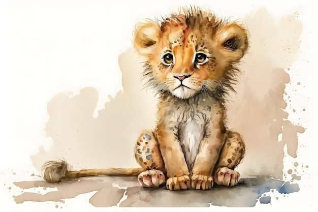 Illustration de l'aquarelle mignon bébé lion ai génératif