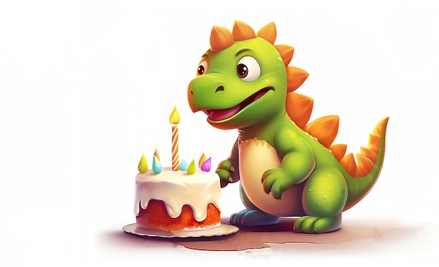 Illustration à l'aquarelle d'un mignon dinosaure avec des ballons colorés Bannière d'affiche de carte d'anniversaire de vœux pour enfants Image générée par l'IA sur fond blanc