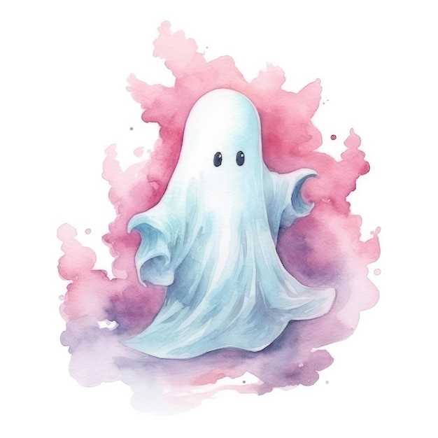 Illustration à l'aquarelle d'un mignon fantôme isolé sur un fond blanc
