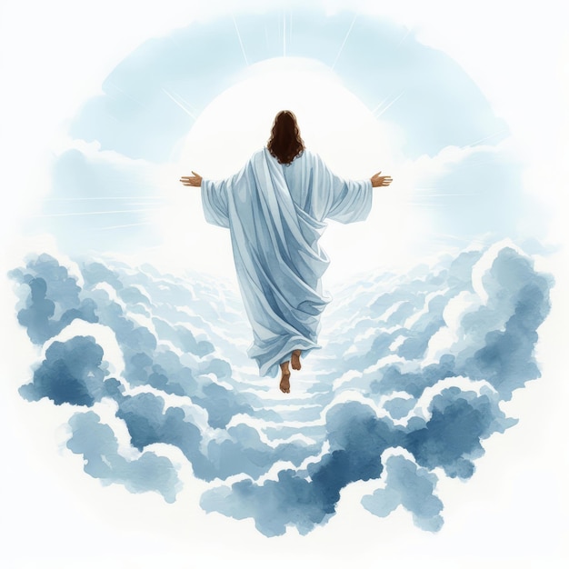Photo illustration à l'aquarelle minimaliste l'ascension de jésus-christ à l'arrière-plan
