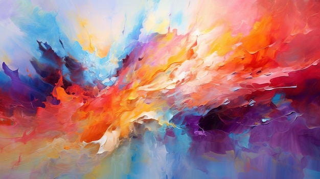 Illustration aquarelle moderne avec peinture abstraite multicolore 4k sur fond rose rouge orange et bleu pour la conception de papier peint numérique Ai générative