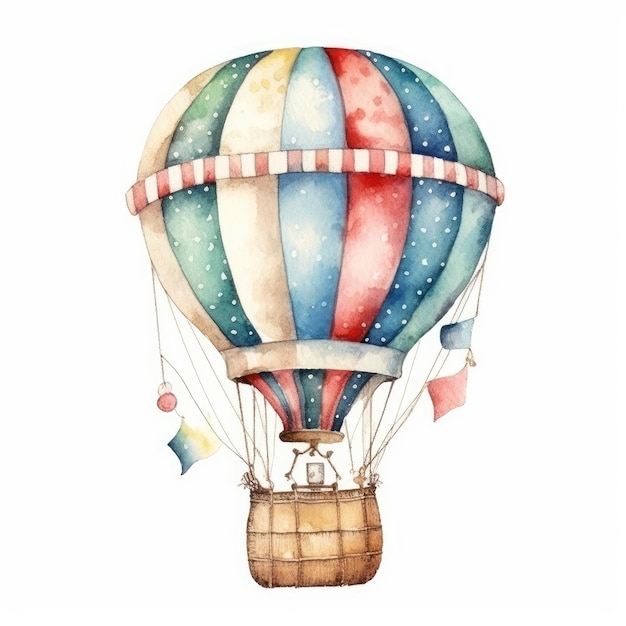 Illustration à l'aquarelle d'une montgolfière.