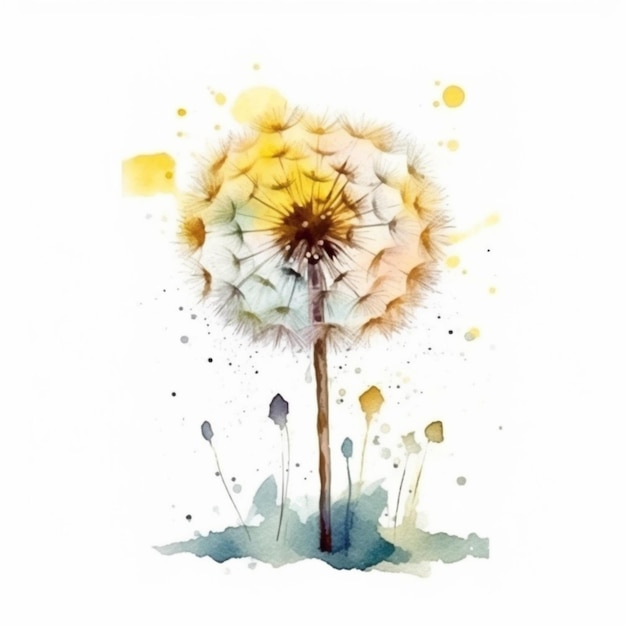 Photo illustration à l'aquarelle montrant les détails intricats d'une fleur de pissenlit