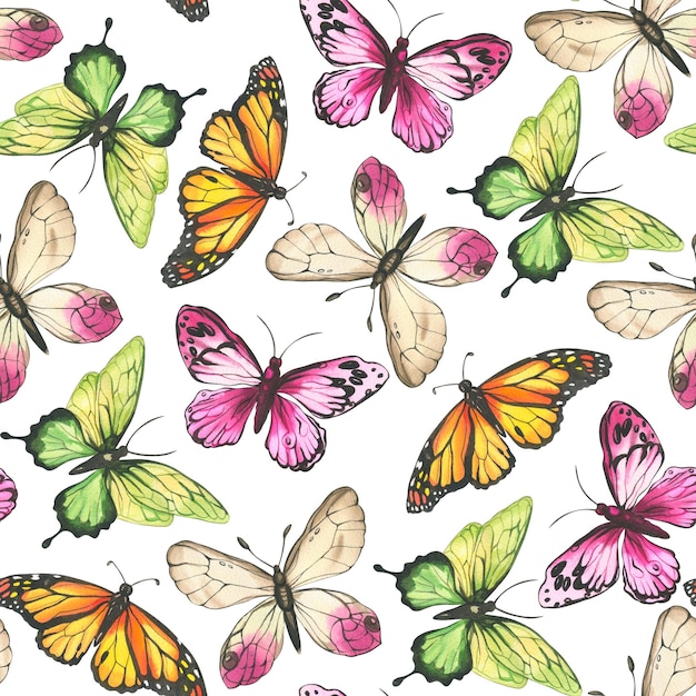 Illustration aquarelle de motif papillons de fond d'insectes colorés pour cartes et invitations