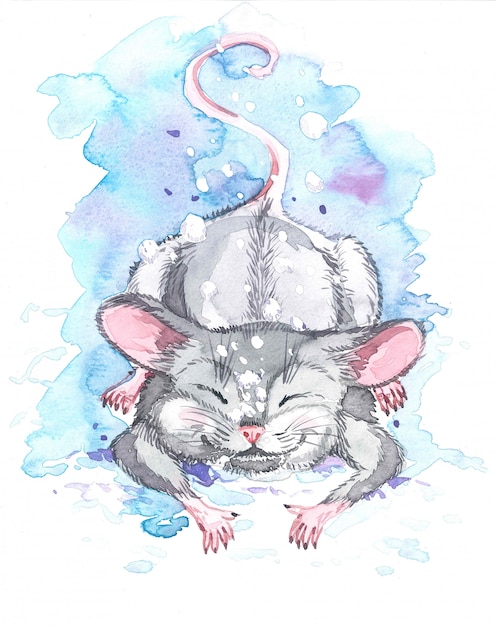 Photo illustration aquarelle de neige tombe sur la souris.