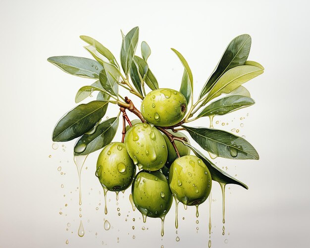 Illustration aquarelle d'olives huile d'olive dans une bouteille d'huile éclabousse une bannière de saine alimentation générée par l'IA
