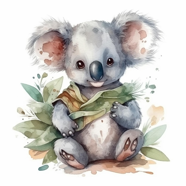 Illustration aquarelle d'un ours koala mignon isolé sur fond blanc