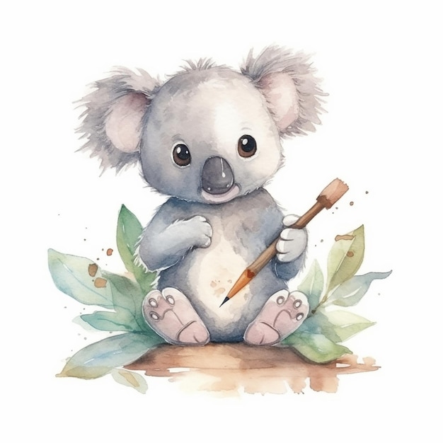 Illustration aquarelle d'un ours koala mignon isolé sur fond blanc