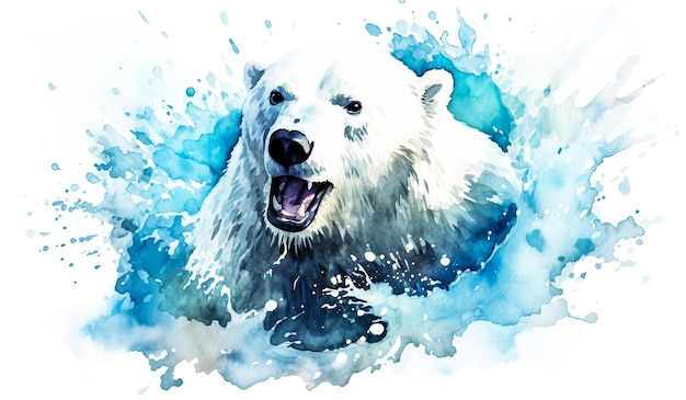 Illustration aquarelle avec ours polaire blanc Heure d'hiver générée par l'IA