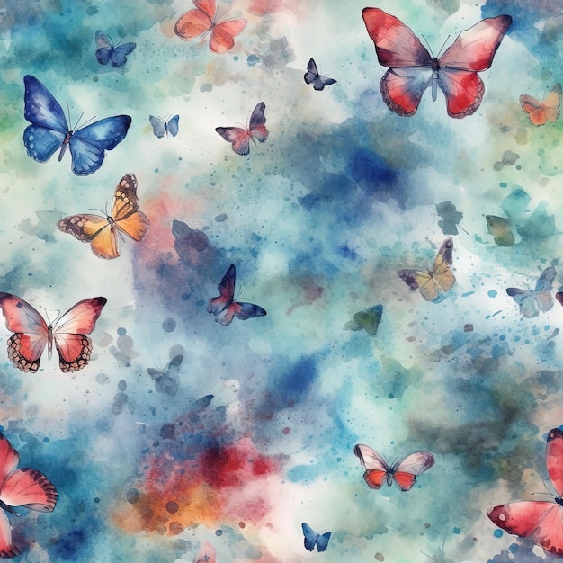 Illustration aquarelle d'un papillon avec un vecteur de fond bleu