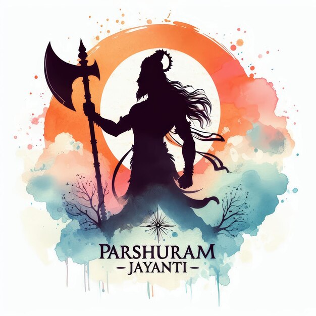 Photo illustration à l'aquarelle de parshuram jayanti avec le seigneur parshuram avec une hache