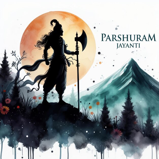 Photo illustration à l'aquarelle de parshuram jayanti avec le seigneur parshuram avec une hache