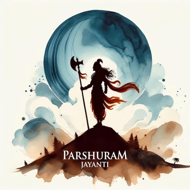 Photo illustration à l'aquarelle de parshuram jayanti avec le seigneur parshuram avec une hache