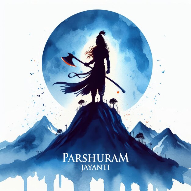 Photo illustration à l'aquarelle de parshuram jayanti avec le seigneur parshuram avec une hache