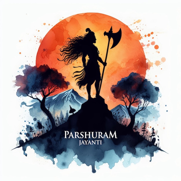 Photo illustration à l'aquarelle de parshuram jayanti avec le seigneur parshuram avec une hache