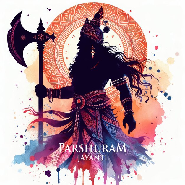 Illustration à l'aquarelle de Parshuram jayanti avec le seigneur Parshuram avec une hache