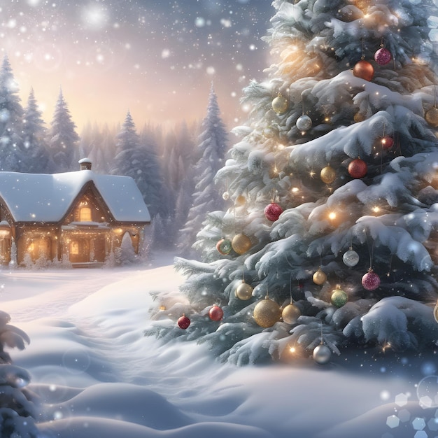 Illustration aquarelle de paysage rural de Noël Fond festif pour une carte de voeux Généré AI