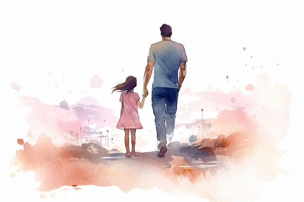 Illustration aquarelle Père et fille