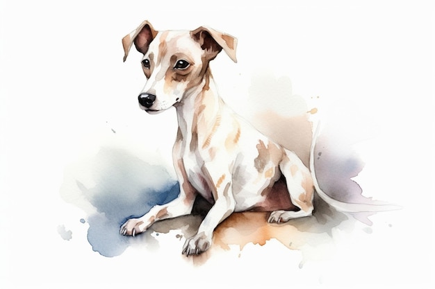 Illustration aquarelle de petit chien lévrier italien adorable chiot avec des taches de couleur race de chien