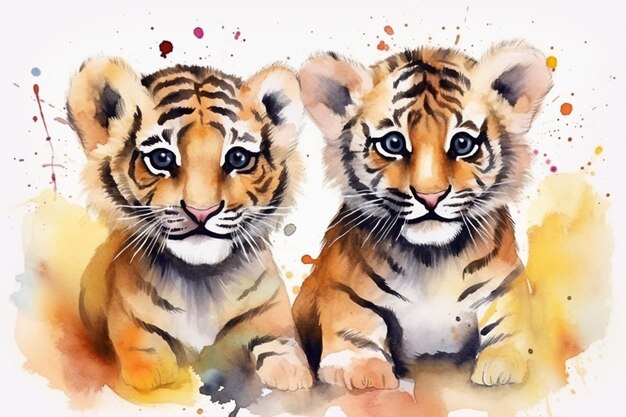illustration à l'aquarelle de petits tigres carte pour le congra