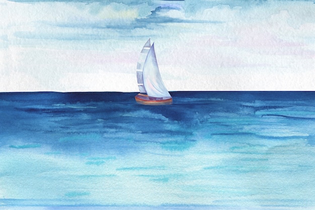 Illustration aquarelle d'un phare debout sur un rocher dans la mer ou l'océan parmi les vagues