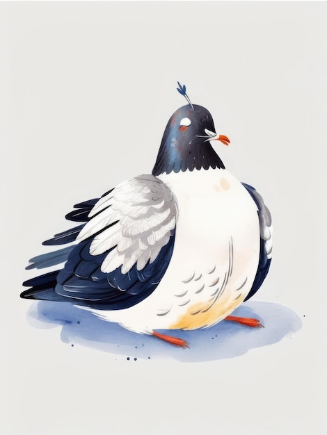 Illustration à l'aquarelle d'un pigeon endormi