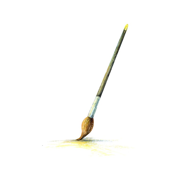 Photo illustration à l'aquarelle d'un pinceau dessiné à la main sur fond blanc image réaliste d'artistes