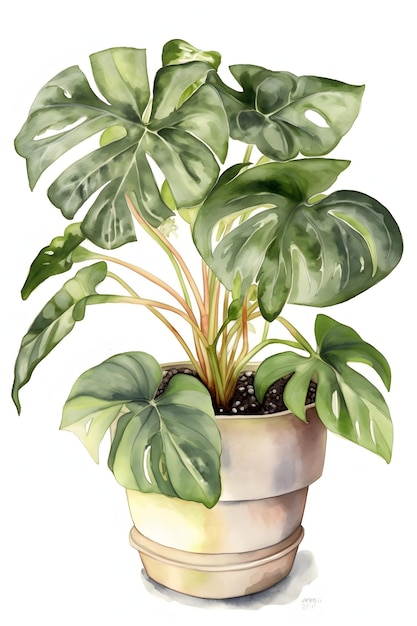 Illustration aquarelle de plante Philodendron élégante et chic pour les intérieurs de maison AI générative