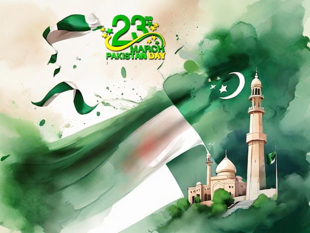 Photo illustration en aquarelle pour la célébration de la journée du pakistan