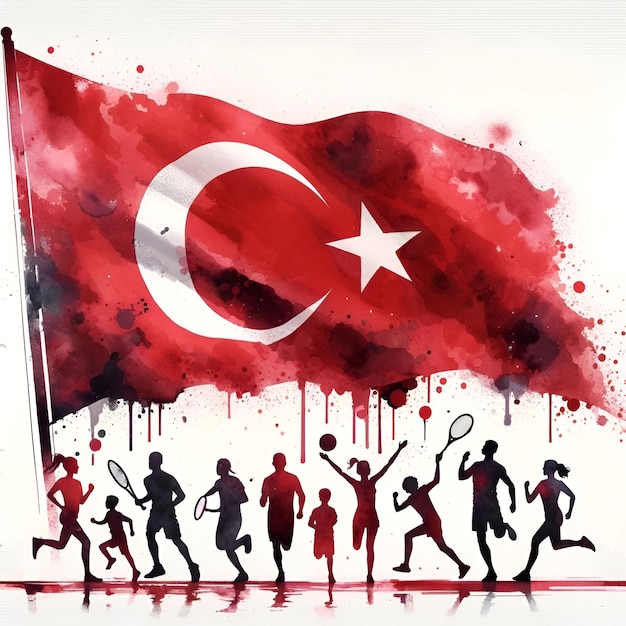 Photo illustration à l'aquarelle pour la commémoration turque de la journée de la jeunesse et des sports d'atatürk