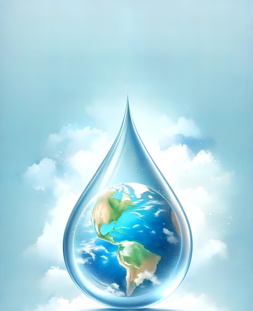 Illustration à l'aquarelle pour la journée mondiale de l'eau avec un globe terrestre dans une goutte d'eau