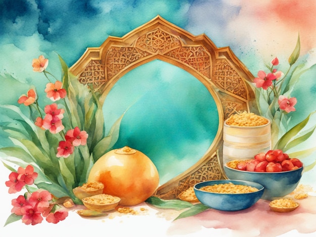 Illustration à l'aquarelle pour le Nouvel An persan avec le texte happy nowruz