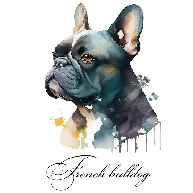 Illustration aquarelle d'une race de chien bouledogue français noir Collection d'animaux aquarelle de chien