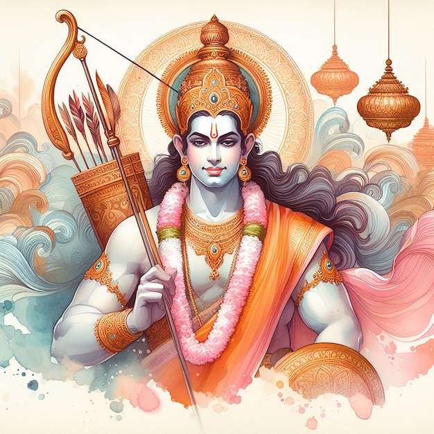 Photo l'illustration à l'aquarelle de ram navami avec le seigneur rama