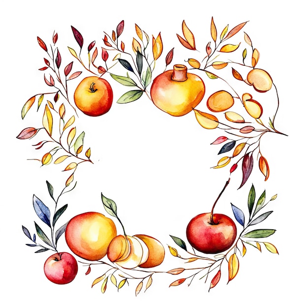 Illustration aquarelle religieuse juive de fruits pomme et grenade sur blanc