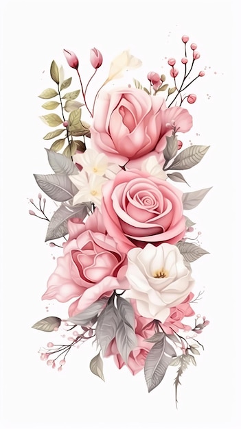 Une illustration à l'aquarelle de roses et de feuilles.