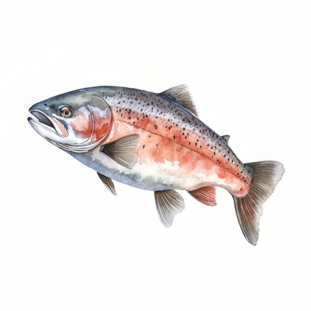 Illustration à l'aquarelle d'un saumon sur fond blanc