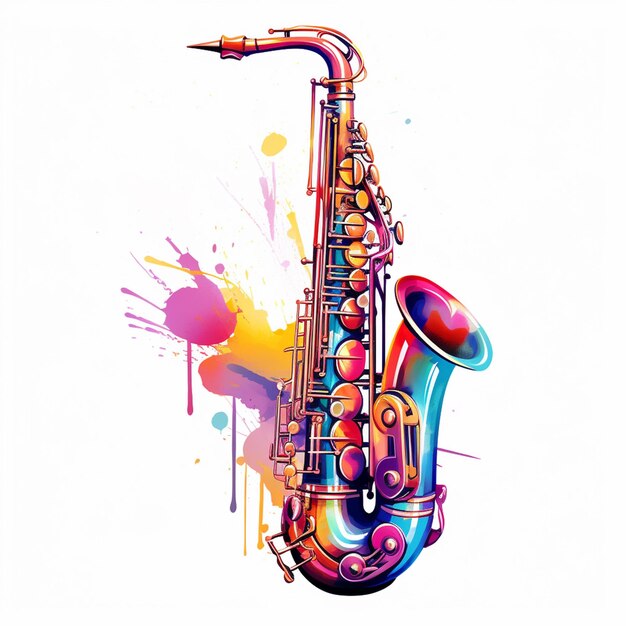 Photo illustration d'aquarelle de saxophone vectoriel coloré dessin de fond blanc pour illustration de saxophone