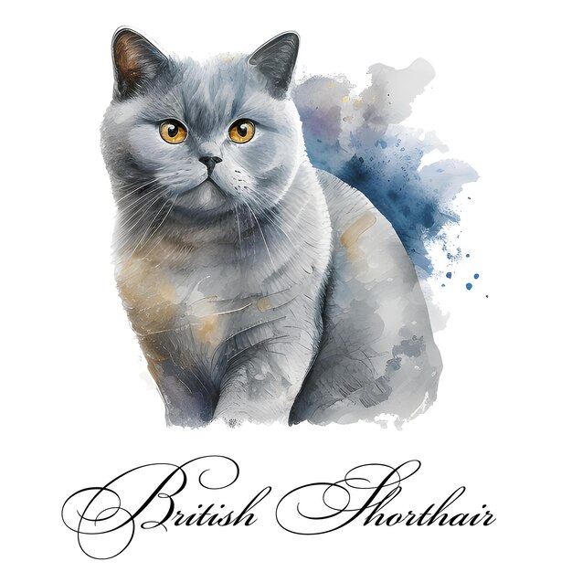 Illustration à l'aquarelle d'un seul chat de race british shorthair généré par l'IA Animal aquarelle